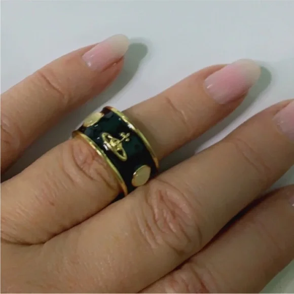 Vivienne Westwood gold and black enamel logo Ring - Picture 9 of 9